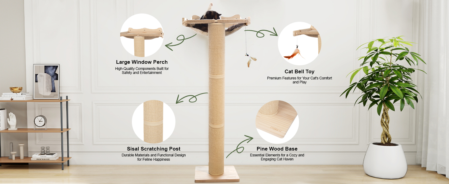 Perch Posts Upgraded Cat Window Perch with Scratching Post, 54.3