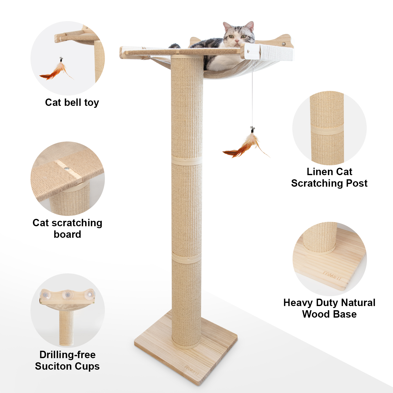 Perch Posts Upgraded Cat Window Perch with Scratching Post, 54.3
