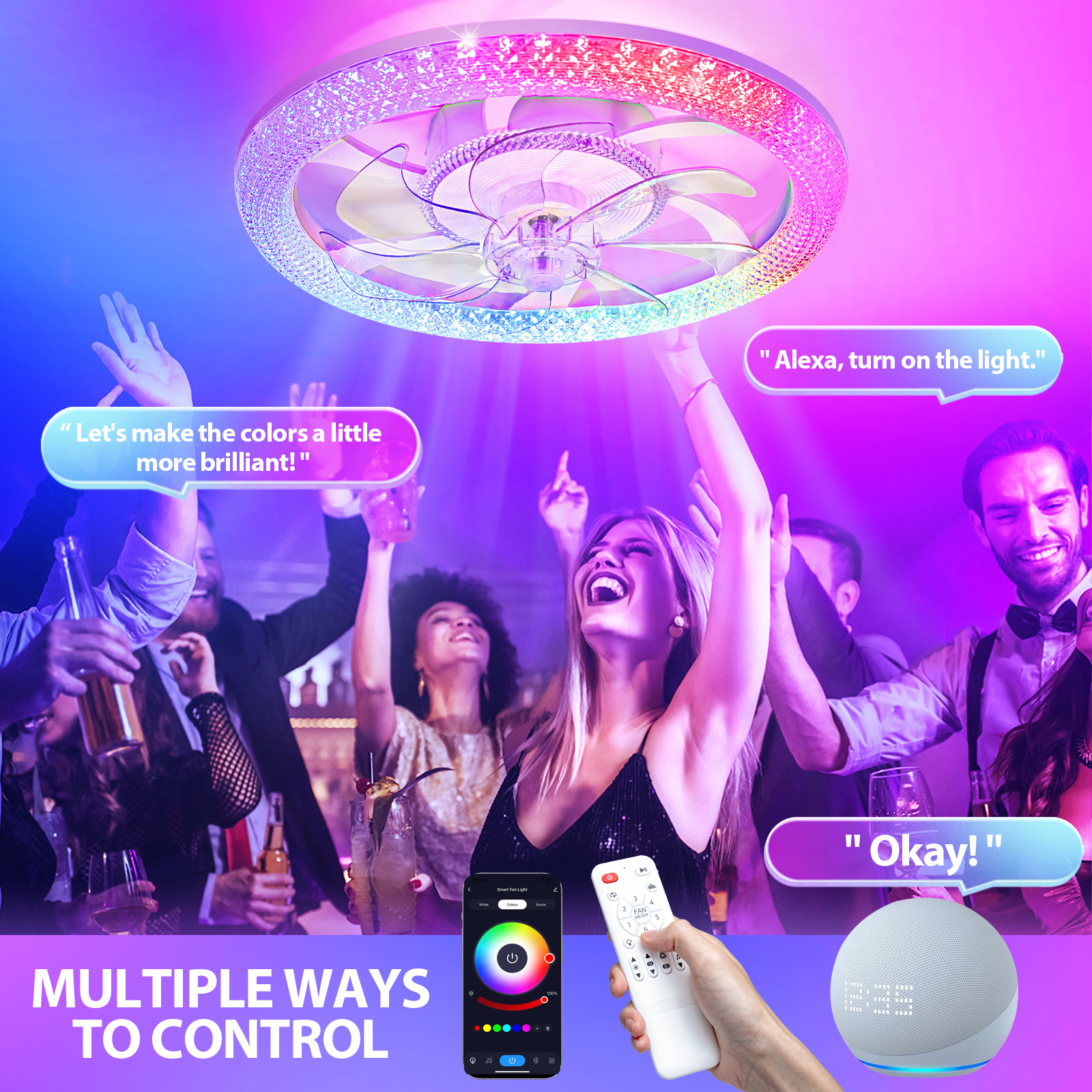 2 in 1 RGB-LED 20” Ceiling Fans with Lights and Remote - www.vookea.com
